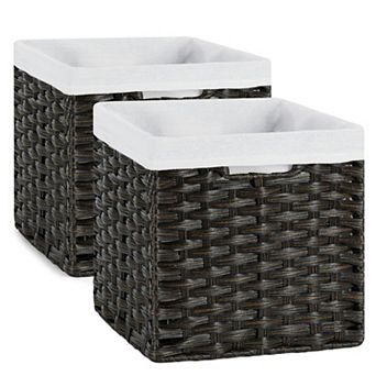 Wicker Storage Baskets With Liners Organizer Hand-woven Foldable Multipurpose