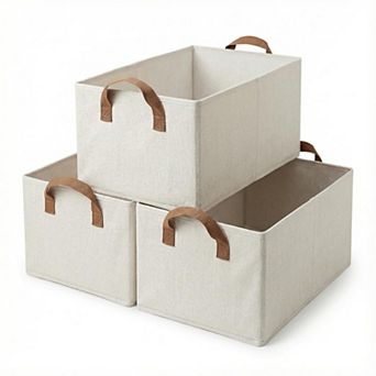 Collapsible Storage Bins Sturdy Fabric Handles Shelf Closet Organizers