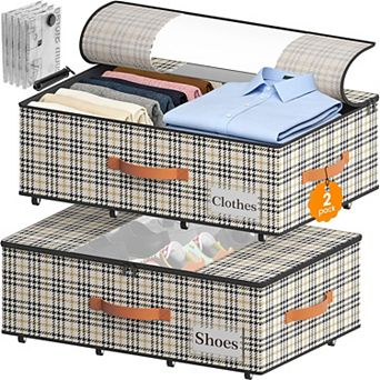 Under Bed Storage Bins with Wheels 6 Vacuum Seal Bags Heavy Duty 80lbs 65L Clear Lid Organizer