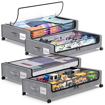 Under Bed Storage Containers Rolling Metal Drawer Clear Lids 60L Sturdy Organizer Bins