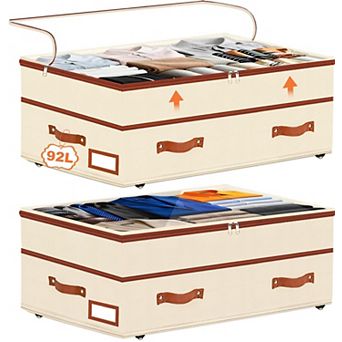 Under Bed Storage with Wheels 6 10 in Adjustable 92L Rolling Drawers Clear Lids for Dorm Shoes