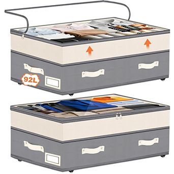 Under Bed Storage with Wheels 6 10 in Adjustable 92L Rolling Drawers Clear Lids for Dorm Shoes