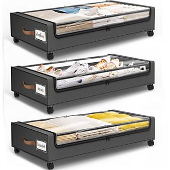Under Bed Storage Containers with Wheels Clear Window Foldable for Clothes Shoes Blankets