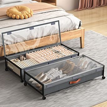 Under Bed Storage Containers With Wheels Large Foldable Organizer For Dorms Bedrooms