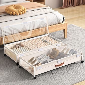 Under Bed Storage Containers With Wheels Large Foldable Organizer For Dorms Bedrooms