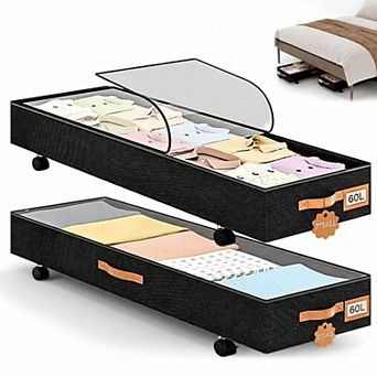 Under Bed Storage With Wheels Extra Deep Rolling Container For Clothes Shoes Blankets