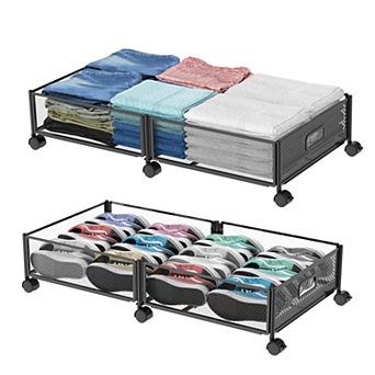 Under Bed Storage With Wheels Large Rolling Metal Foldable Drawers Tool free Assembly