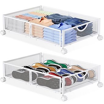 Metal Under Bed Storage with Wheels Foldable Shoe Organizer Drawer Tool Free Assembly