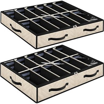 Under Bed Shoe Storage Organizer Sturdy Adjustable Dividers Reinforced Handle Clear Window