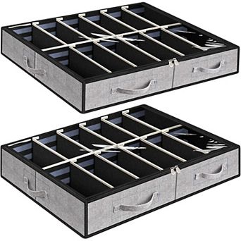 Under Bed Shoe Storage Organizer Sturdy Adjustable Dividers Reinforced Handle Clear Window