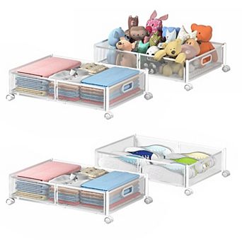 Under Bed Storage Containers Metal Foldable Drawer Wheels Handles Clothes Blankets Shoes Bedding
