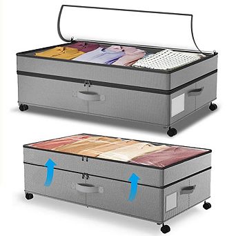 Under Bed Storage Clear Lid Rolling Drawers with Wheels Height Adjustable Clothes Shoes Toys