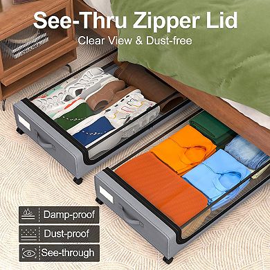 Under Bed Storage Bins with Wheels Rolling Containers for Shoes Clothes