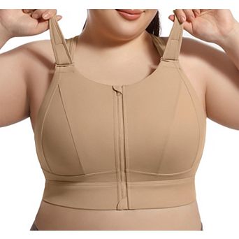 High Impact Adjustable Zip Front Plus Size Sports Bra Full Cover Removable Padded Support