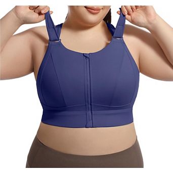 High Impact Adjustable Zip Front Plus Size Sports Bra Full Cover Removable Padded Support