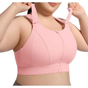 High Impact Adjustable Zip Front Plus Size Sports Bra Full Cover Removable Padded Support