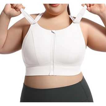 High Impact Adjustable Zip Front Plus Size Sports Bra Full Cover Removable Padded Support