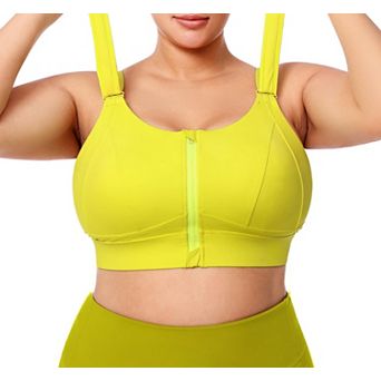 High Impact Adjustable Zip Front Plus Size Sports Bra Full Cover Removable Padded Support