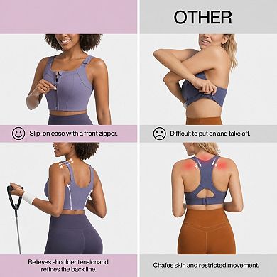 High Impact Front Zipper Plus Size Wireless Sports Bra For Workout Running