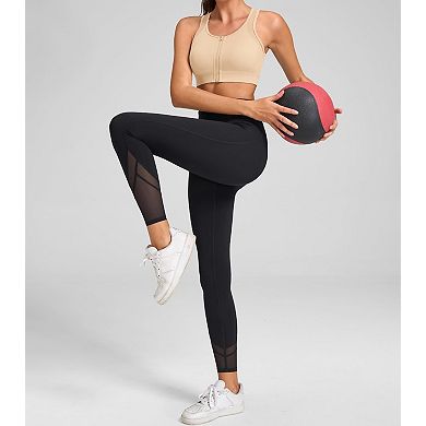 Women Front Zip High Impact Racerback Sports Bra Breathable Moisture Wicking Full Coverage