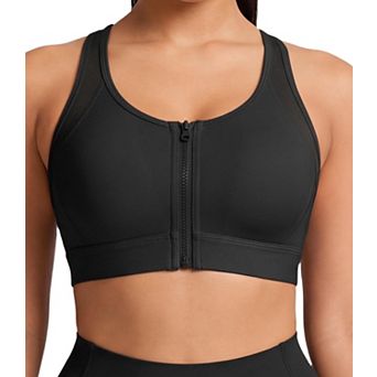 Women Front Zip High Impact Racerback Sports Bra Breathable Moisture Wicking Full Coverage