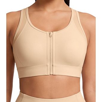 Women Front Zip High Impact Racerback Sports Bra Breathable Moisture Wicking Full Coverage