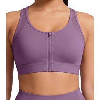 Women Front Zip High Impact Racerback Sports Bra Breathable Moisture Wicking Full Coverage