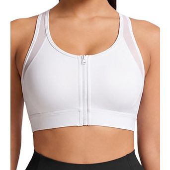 Women Front Zip High Impact Racerback Sports Bra Breathable Moisture Wicking Full Coverage