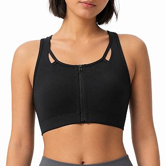 High Impact Women Sports Bra Front Zip Supportive Running Racerback Breathable
