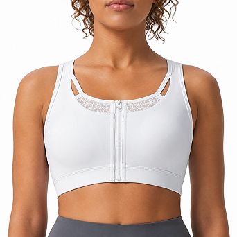 High Impact Women Sports Bra Front Zip Supportive Running Racerback Breathable
