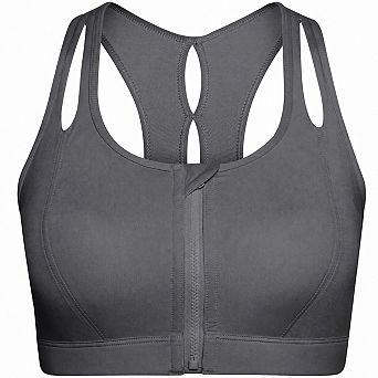 High Impact Front Zipper Racerback Sports Bras For Women With Sewn In Pads