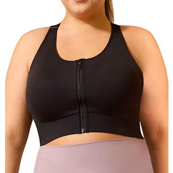 Plus Size High Impact Front Zipper Sports Bra Racerback Adjustable Straps