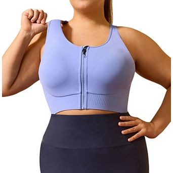 Plus Size High Impact Front Zipper Sports Bra Racerback Adjustable Straps