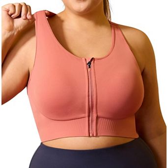 Plus Size High Impact Front Zipper Sports Bra Racerback Adjustable Straps