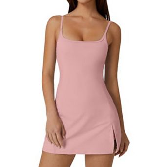 Womens Spaghetti Strap Tennis Dress With Built In Shorts Side Slit Active Wear