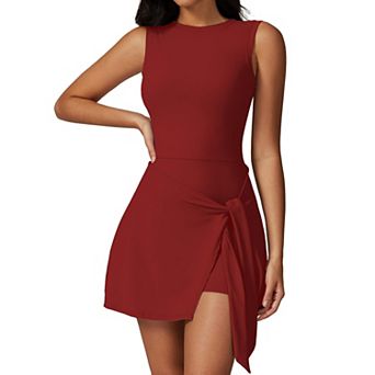 Womens High Neck Sleeveless Tennis Golf Dress Built In Shorts Athletic Workout Wear
