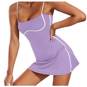 Womens Sleeveless Athletic Dress Built In Bra Shorts Pockets For Tennis Golf Workout
