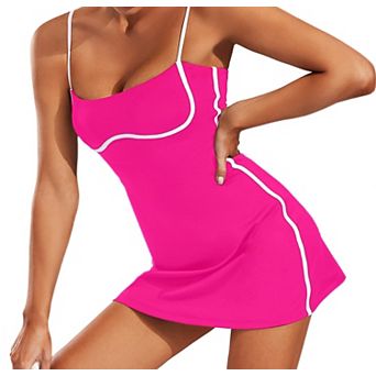 Womens Sleeveless Athletic Dress Built In Bra Shorts Pockets For Tennis Golf Workout