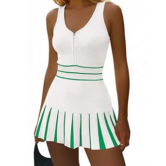 Womens Sleeveless Half Zip Knit Tennis Dress Athletic Workout Pleated