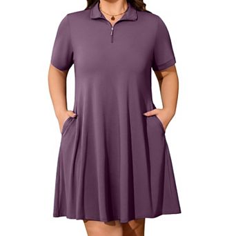 Plus Size Tennis Golf Dress Quarter Zip Short Sleeve With Pockets Built In Shorts