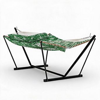 12FT Outdoor Hammock with Steel Stand, 450LB Capacity, Cotton-Poly Blend & Carry Bag for Patio