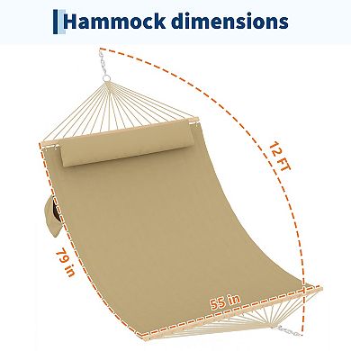 Quilted Double Hammock for 2, 450lbs Capacity, Removable Pillow for Patio, Backyard & Garden