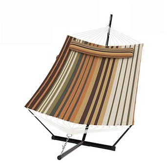 Double Hammock with Steel Stand, 500lbs Capacity, Detachable Pillow for Patio & Garden