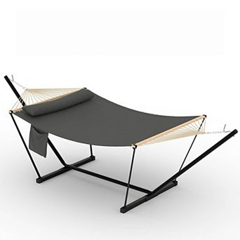 Heavy Duty Double Hammock with Steel Stand, 450lbs Capacity, Portable for Patio, Garden & Beach