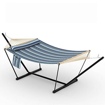 Heavy Duty Double Hammock with Steel Stand, 450lbs Capacity, Portable for Patio, Garden & Beach