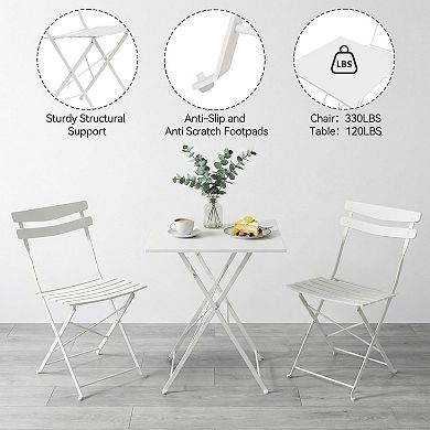 Space-Saving Folding Metal Bistro Set, Weather-Resistant 3-Piece Patio Table & 2 Chairs