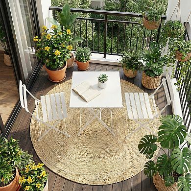 Space-Saving Folding Metal Bistro Set, Weather-Resistant 3-Piece Patio Table & 2 Chairs