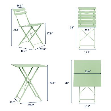 Space-Saving Folding Metal Bistro Set, Weather-Resistant 3-Piece Patio Table & 2 Chairs