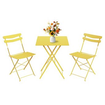 Space-Saving Folding Metal Bistro Set, Weather-Resistant 3 pc Patio Table & 2 Chairs