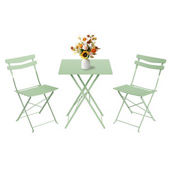 Space-Saving Folding Metal Bistro Set, Weather-Resistant 3 pc Patio Table & 2 Chairs